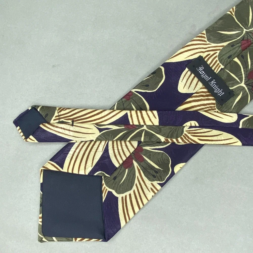 VTG Royal Knight Floral Hibiscus Tie Mens Purple Gold Tropical Island 56x4